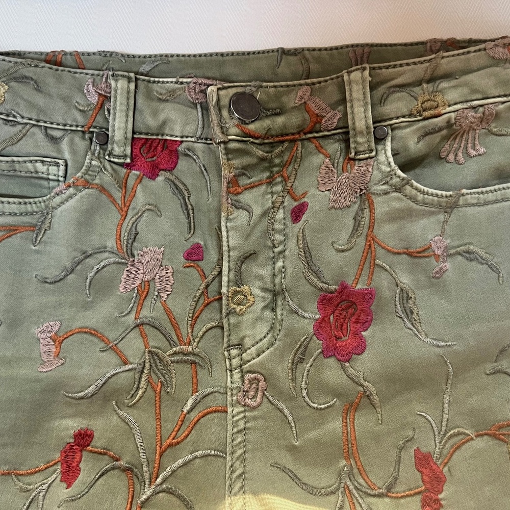 Jeans, Embroidered, Sage-Khaki Denim, Size 8/10